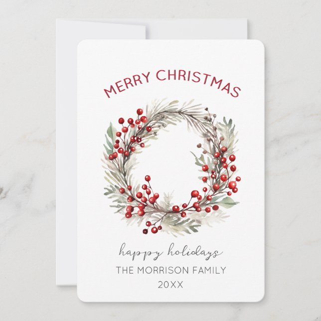 Tarjeta de corona de Navidad de acebo (Anverso)