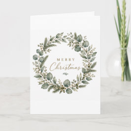 Tarjeta de corona de Navidad de eucalipto botánico