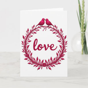 Tarjeta de corona de pájaros de amor minimalista