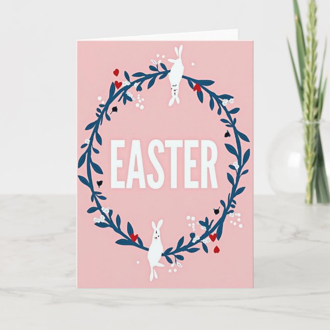Tarjeta de Corona de Pascua Feliz (Anverso)