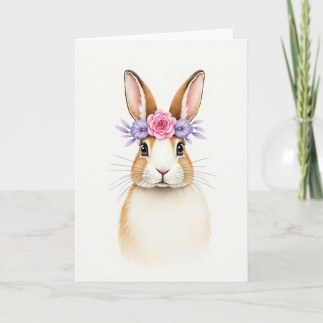 Tarjeta de Corona Floral de Conejito Dulce (Anverso)