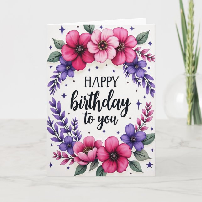 Tarjeta de Corona Floral de Rayas (Anverso)
