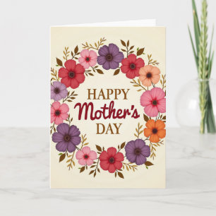 Tarjeta de corona floral para madres felices