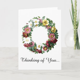 Tarjeta de Corona Floral Vintage Pensando en Ti