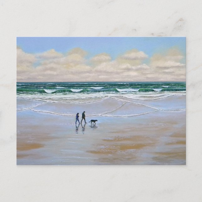Tarjeta de correo ~ Caminata de perro de playa (Anverso)