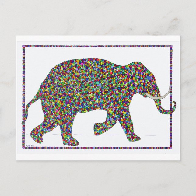 Tarjeta de correo de elefante Gerald Glass Dot Run (Anverso)