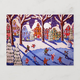 Tarjeta de correo de invierno para patinadores de 