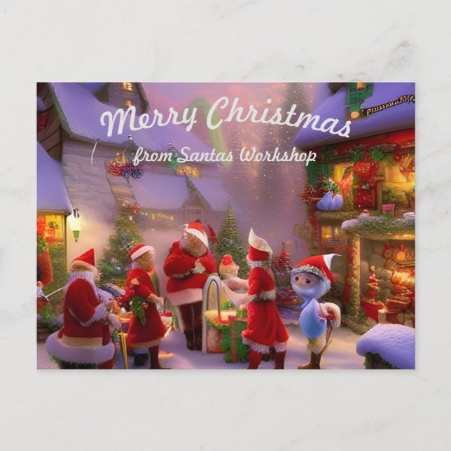 Tarjeta de correo de Navidades del taller Santas (Anverso)