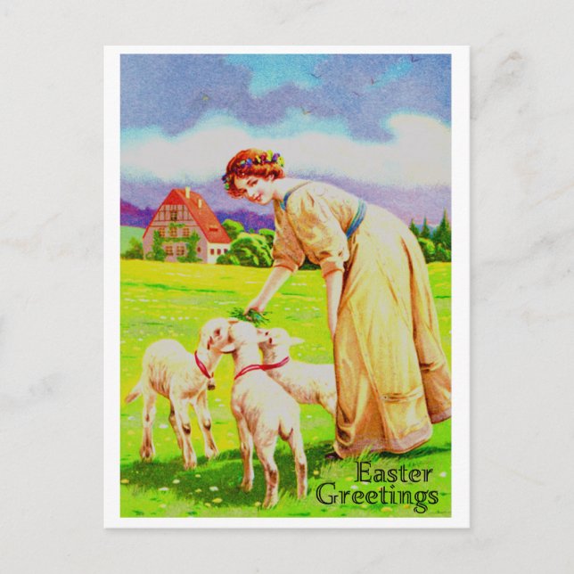 Tarjeta de correo de Pascua Lambs (Anverso)