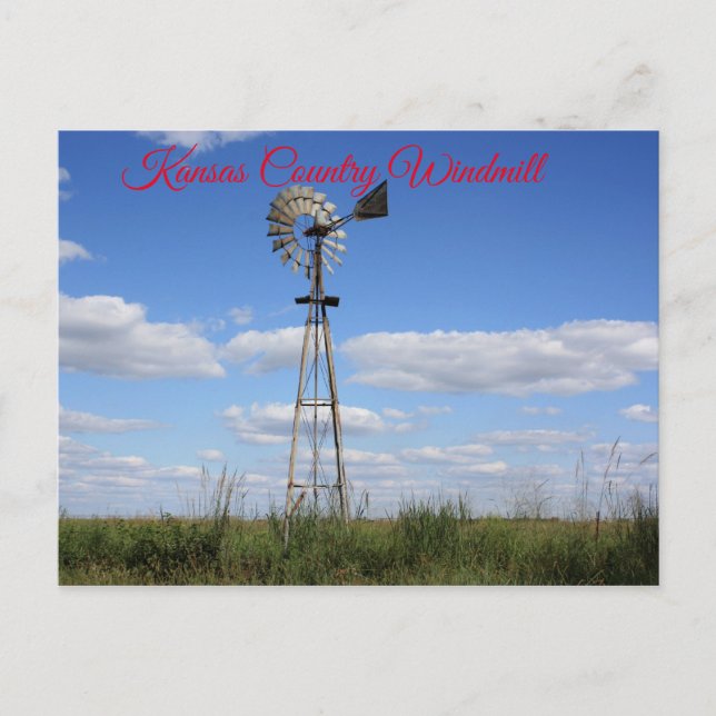 Tarjeta de correo de Windmill Country de Kansas (Anverso)