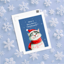 Tarjeta de correo navideño de felino lindo
