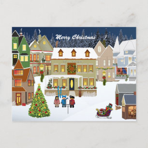 Tarjeta de correo Retro New England Village Navida
