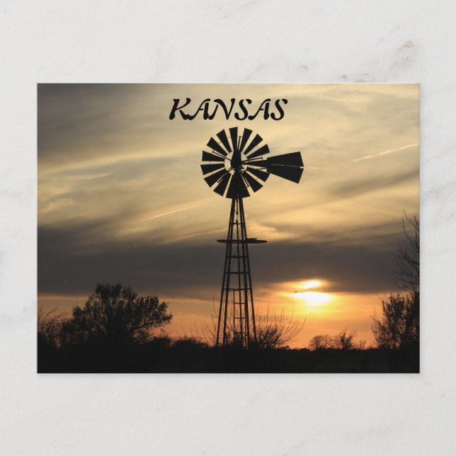 Tarjeta de correo Sunset de Silhouette Windmill Ka (Anverso)