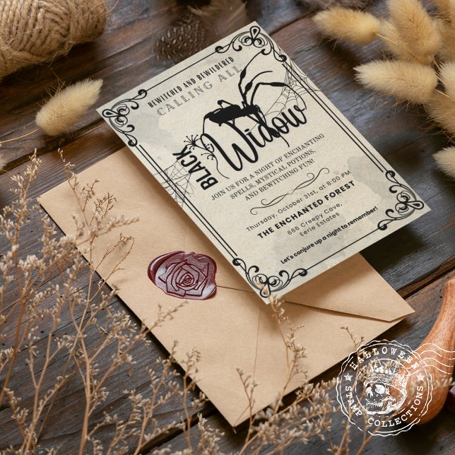 Tarjeta de cosecha de viudas negras y desconcertad (Black Widow Bewitched and Bewildered Vintage card cover from The Beekeeper Store)