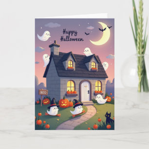 Tarjeta de Cottage Feliz Halloween