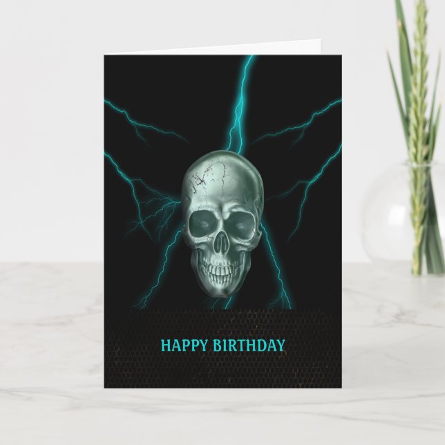 Tarjeta de cráneo Birthday Lightning (Anverso)
