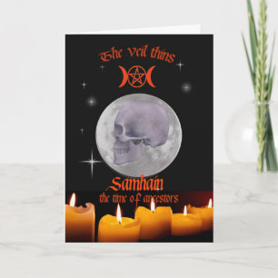 tarjeta de cráneo y luna de Samhain