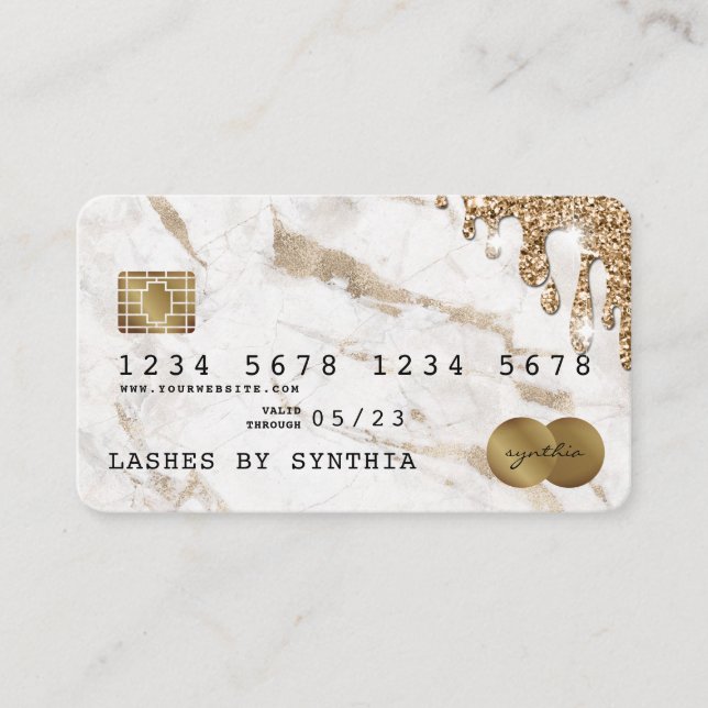 Tarjeta de crédito con estilo Dripping Gold Marble (Anverso)