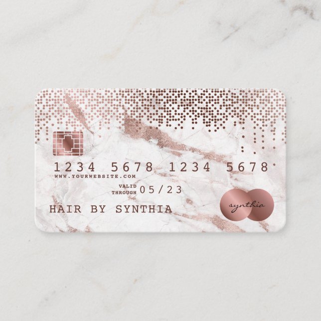 Tarjeta de crédito con estilo Rosa de oro Mármol y (Anverso)