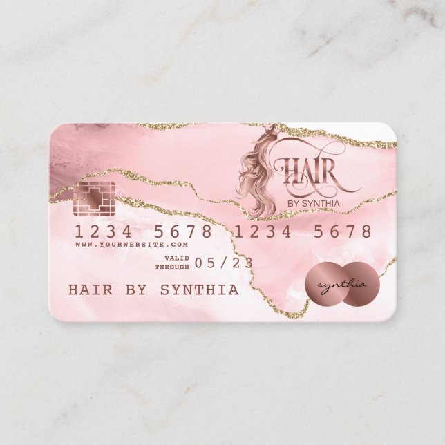 Tarjeta de crédito con estilo Rosa Gold Agate Hair (Anverso)