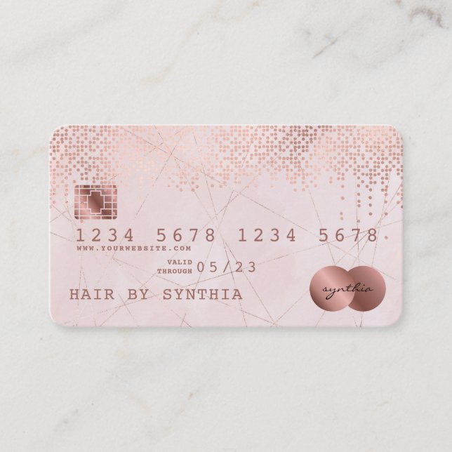 Tarjeta de crédito con estilo Rosa Gold Confetti (Anverso)