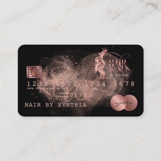 Tarjeta de crédito con estilo Rosa Gold Hair Styli (Anverso)