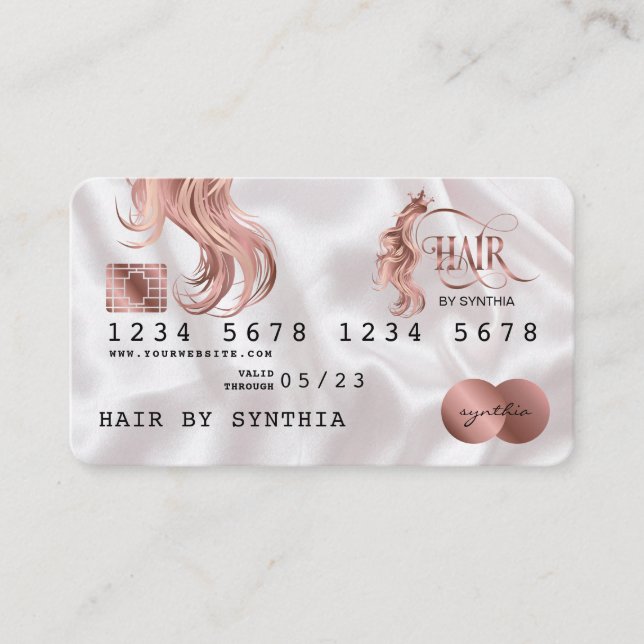 Tarjeta de crédito con estilo Rosa Gold Hair Styli (Anverso)
