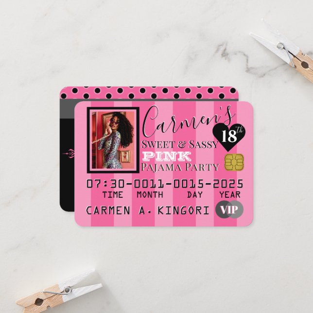 Tarjeta de Crédito de Cumpleaños con Foto VIP Rosa (Anverso/Reverso In Situ)