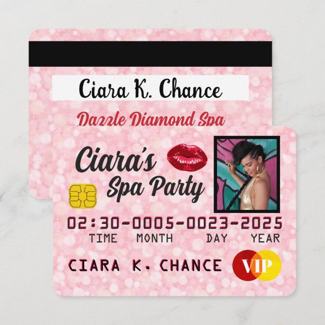 Tarjeta de Crédito de Foto con Brillo Rosa VIP (Anverso / Reverso)