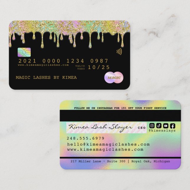 Tarjeta de crédito de lujo Hologram Rainbow Gold P (Anverso / Reverso)