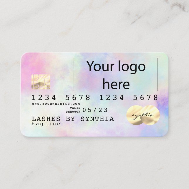 Tarjeta de crédito de unicornio acuarela añada su  (Anverso)