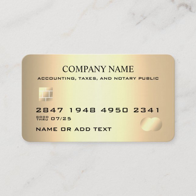 Tarjeta de crédito Faux Gold para profesionales (Anverso)