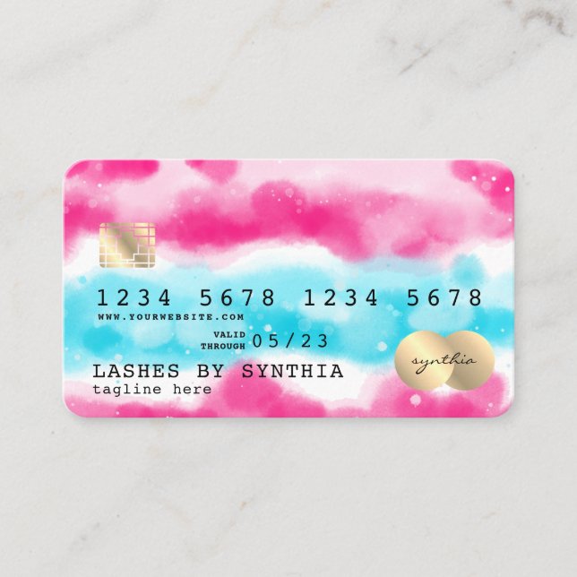 Tarjeta de crédito Girly Blue Sky Ocean Pink Water (Anverso)