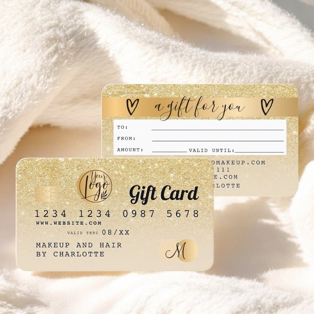 Tarjeta de crédito moda oro purpurina tarjeta rega (Credit card chic gold glitter ombre gift card)
