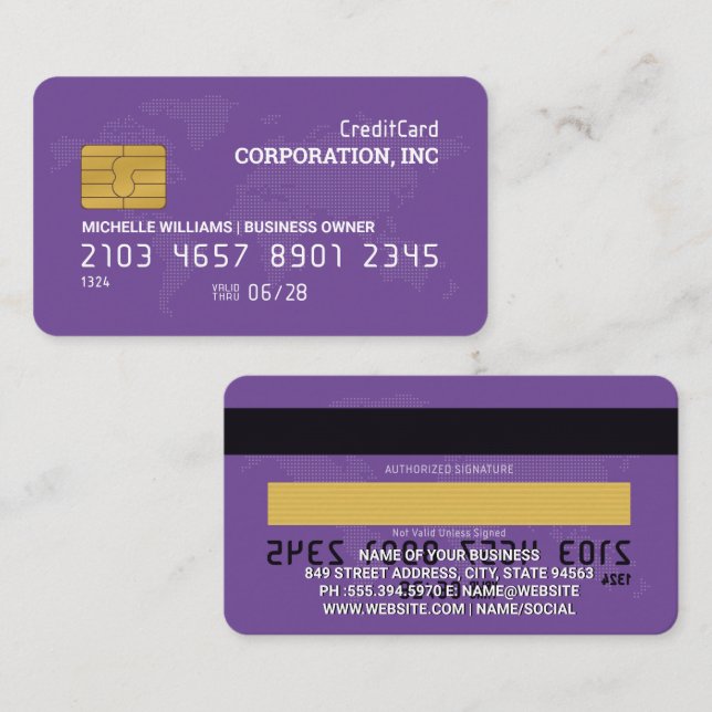 Tarjeta de crédito | Morado | Mapa del mundo (Anverso / Reverso)