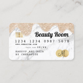 Tarjeta de crédito purpurina dorado gotea belleza 