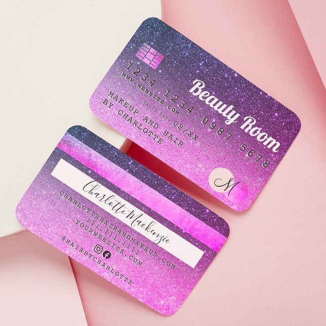 Tarjeta de crédito purpurina púrpura rosa belleza (Subido por el creador)