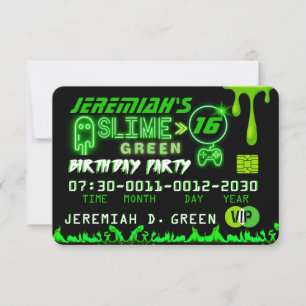 Tarjeta de crédito Slime Green VIP Birday Party
