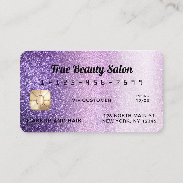 Tarjeta de crédito Sparkly Violet Purple Purpurina (Anverso)