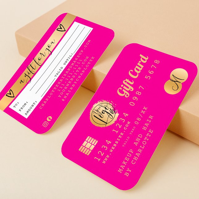 Tarjeta de crédito tarjeta de regalo de Relieve me (Credit card neon pink gold foil gift card neon pink)