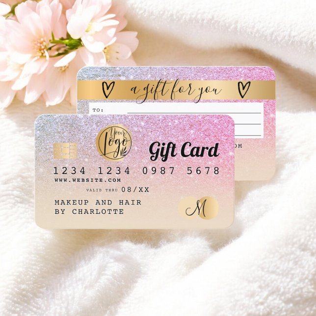 Tarjeta de crédito tarjeta de regalo para el purpu (Credit card rainbow gold glitter ombre gift card)