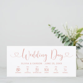Tarjeta de Cronograma de Boda con Corazón de Oro R