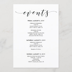 Tarjeta de Cronograma/Itinerario de Boda Elegante 