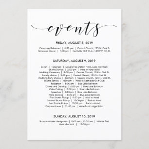 Tarjeta de Cronograma/Itinerario de Boda Elegante