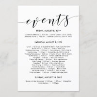 Tarjeta de Cronograma/Itinerario de Boda Elegante 