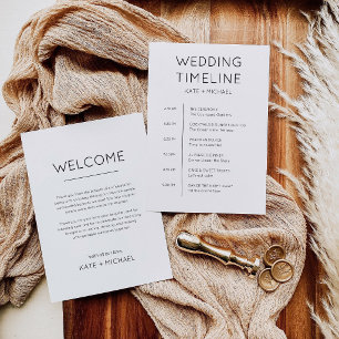 Tarjeta de Cronología de Boda Minimalista en Blanc