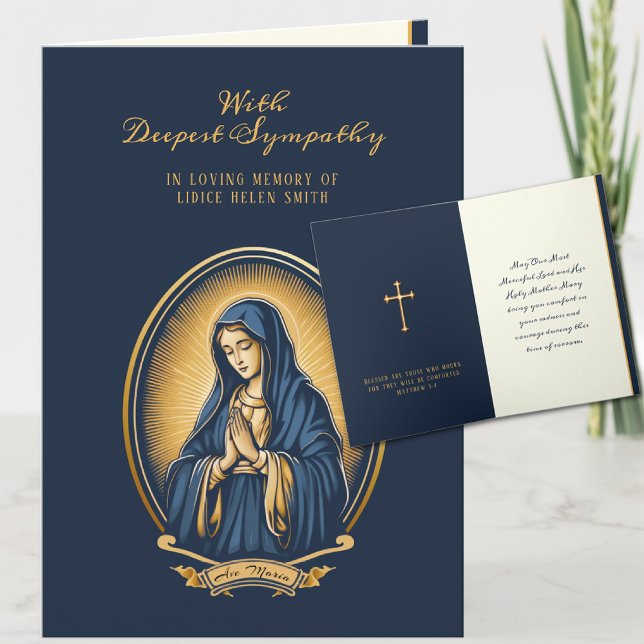 Tarjeta de crucifijo de oro de la Virgen María sim (Expressions of sympathy are greatly appreciated during these sorrowful moments. )
