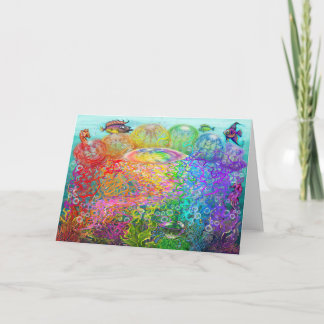 Tarjeta de crustáceos arcoiris de medusas