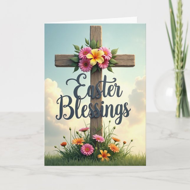 Tarjeta de cruz floral de bendiciones de Pascua (Anverso)