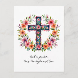 Tarjeta de cruz floral - Dios es más grande que lo